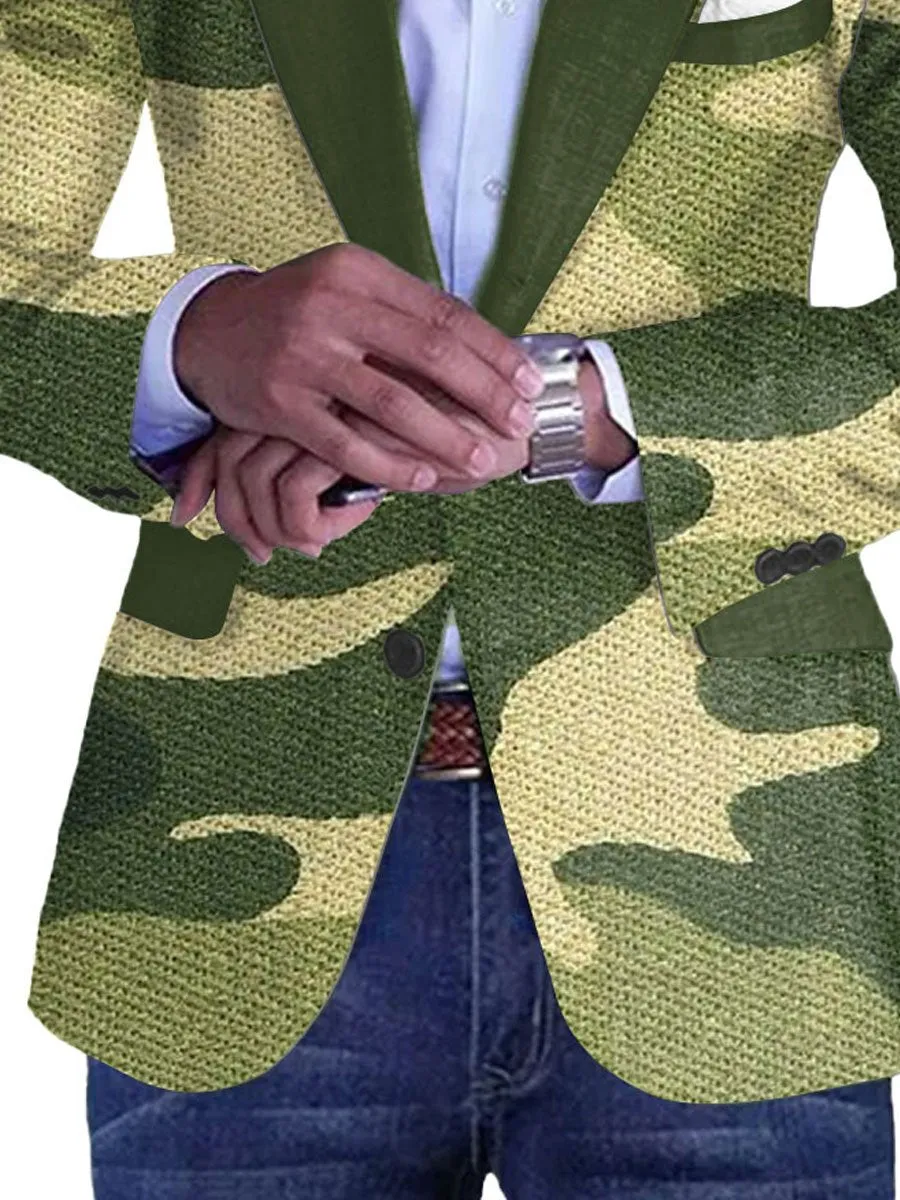 Men's Retro Camouflage Print Single-Breasted Casual Blazer