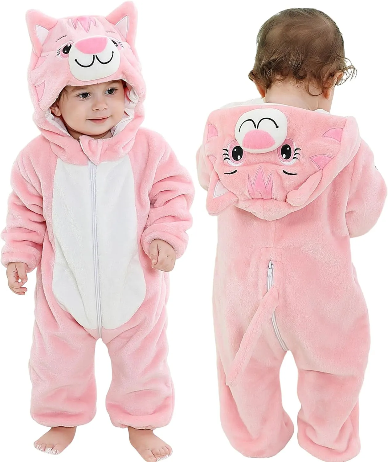 MICHLEY Unisex Baby Animal Costume Winter Autumn Flannel Hooded Romper Cosplay Jumpsuit