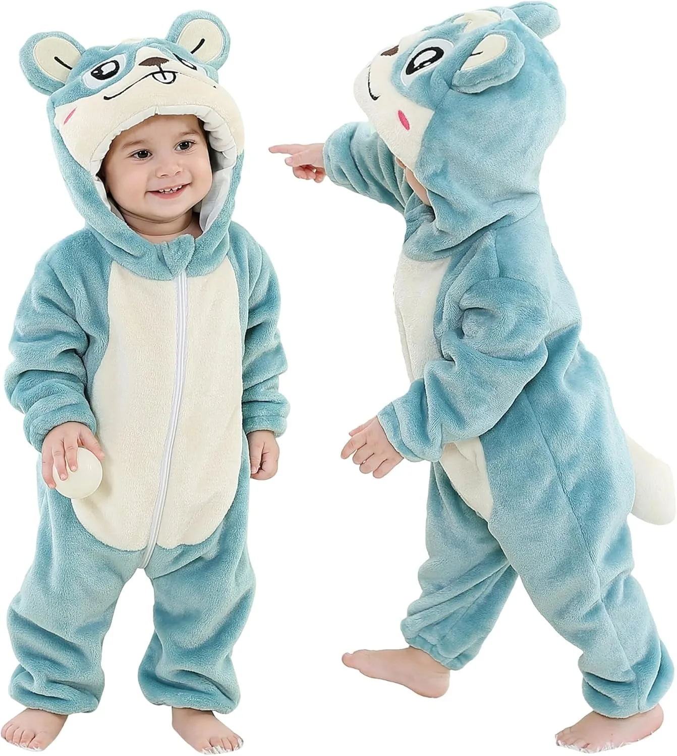 MICHLEY Unisex Baby Animal Costume Winter Autumn Flannel Hooded Romper Cosplay Jumpsuit