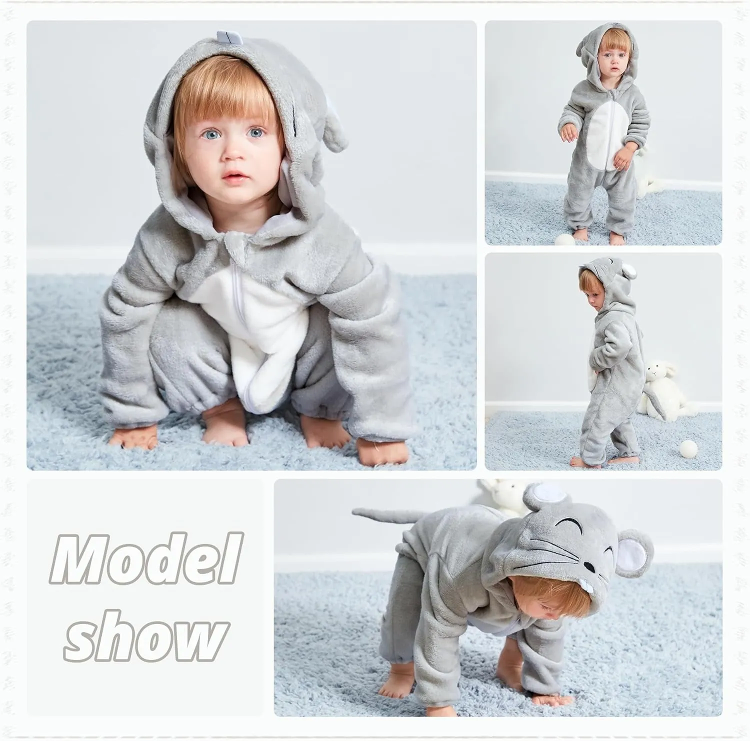 MICHLEY Unisex Baby Animal Costume Winter Autumn Flannel Hooded Romper Cosplay Jumpsuit