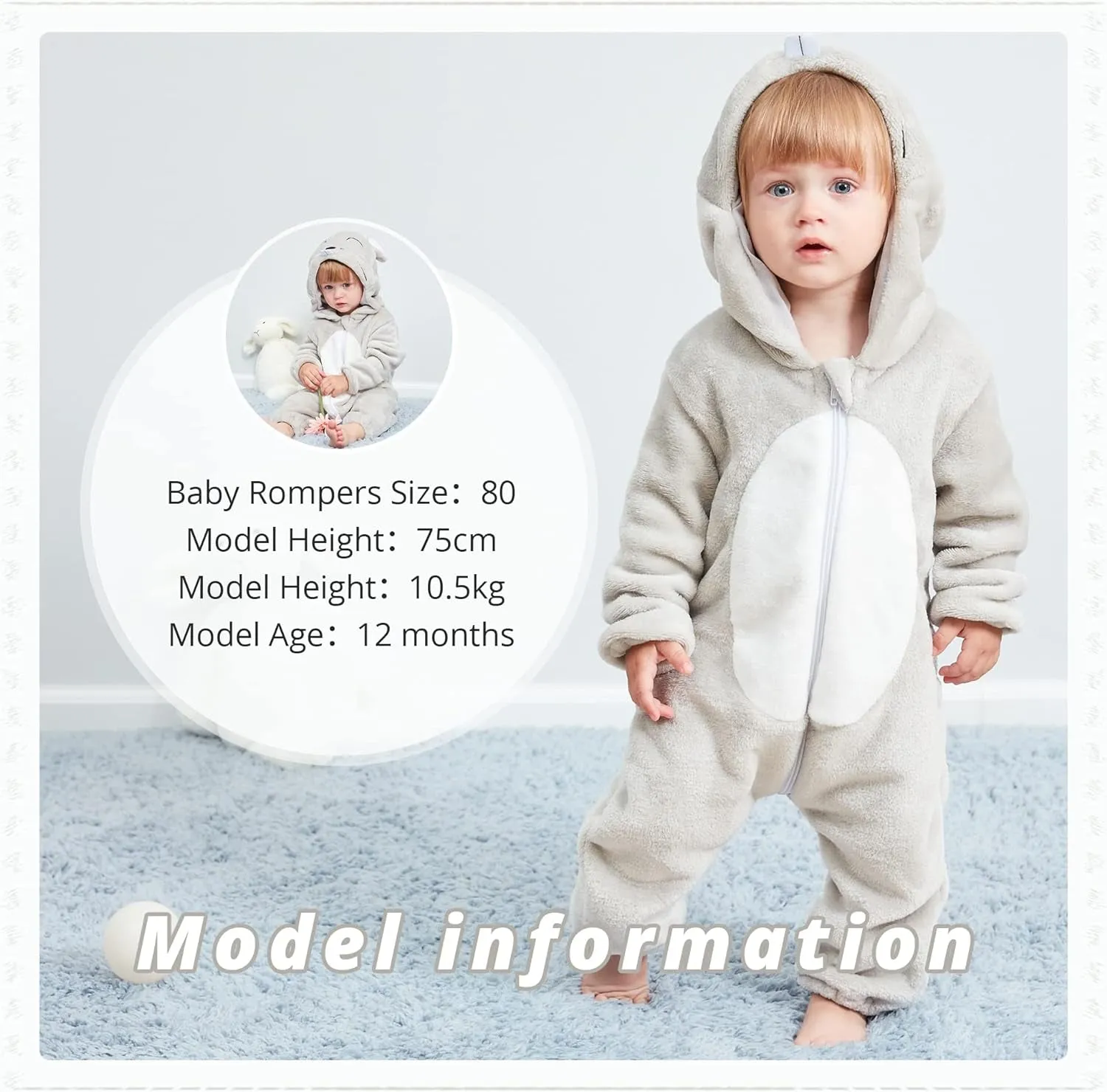 MICHLEY Unisex Baby Animal Costume Winter Autumn Flannel Hooded Romper Cosplay Jumpsuit