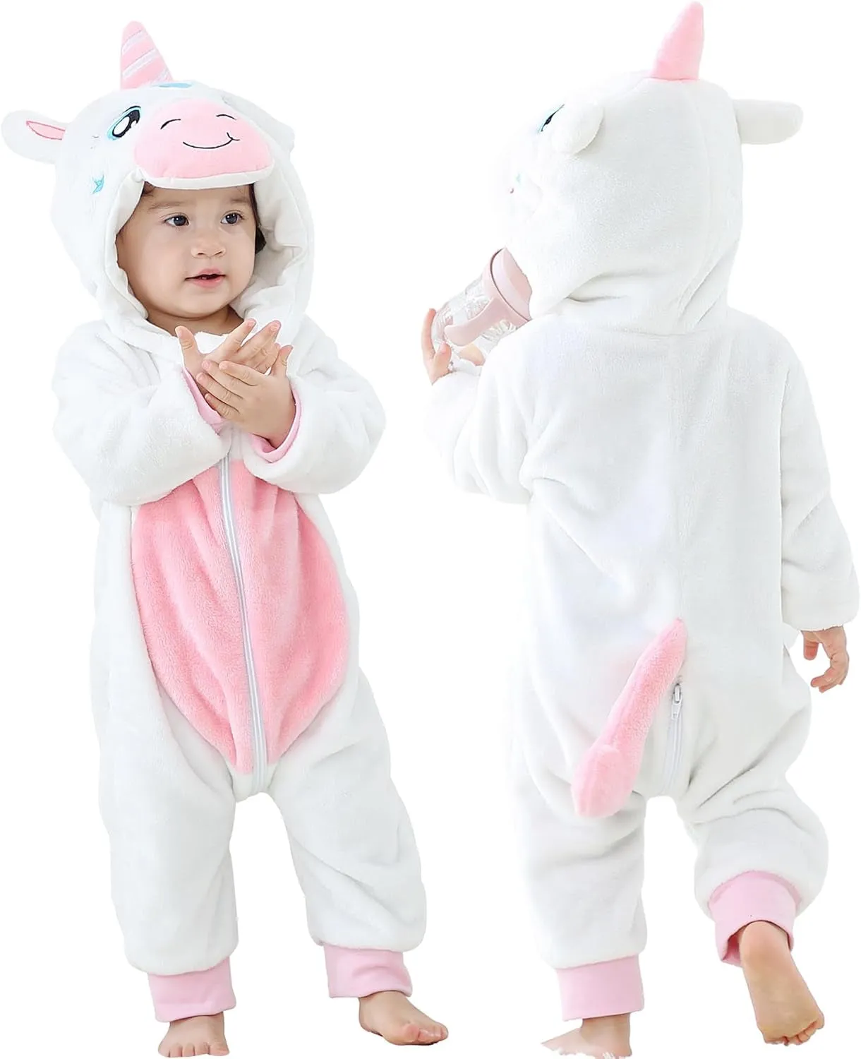MICHLEY Unisex Baby Animal Costume Winter Autumn Flannel Hooded Romper Cosplay Jumpsuit