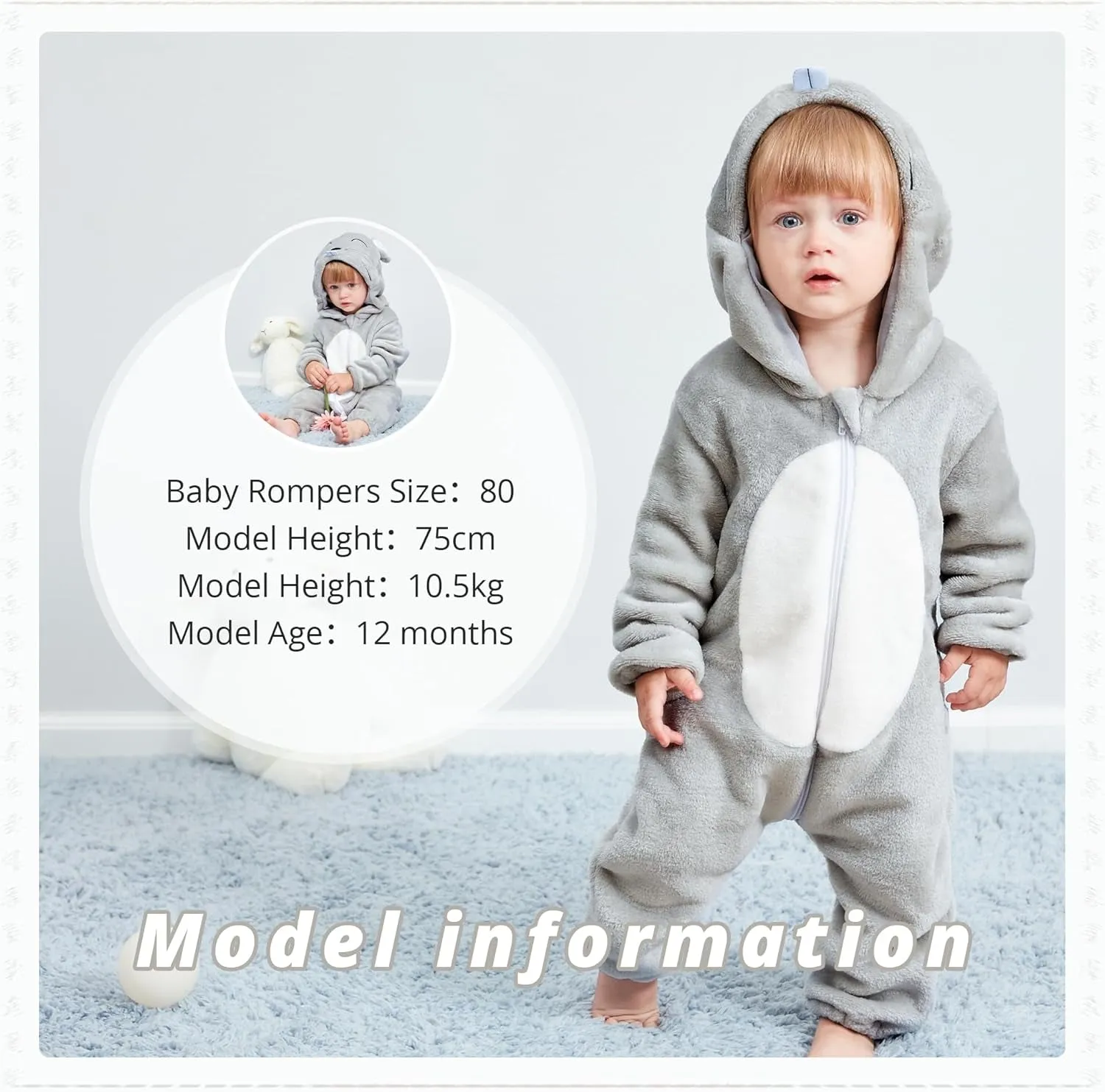 MICHLEY Unisex Baby Animal Costume Winter Autumn Flannel Hooded Romper Cosplay Jumpsuit