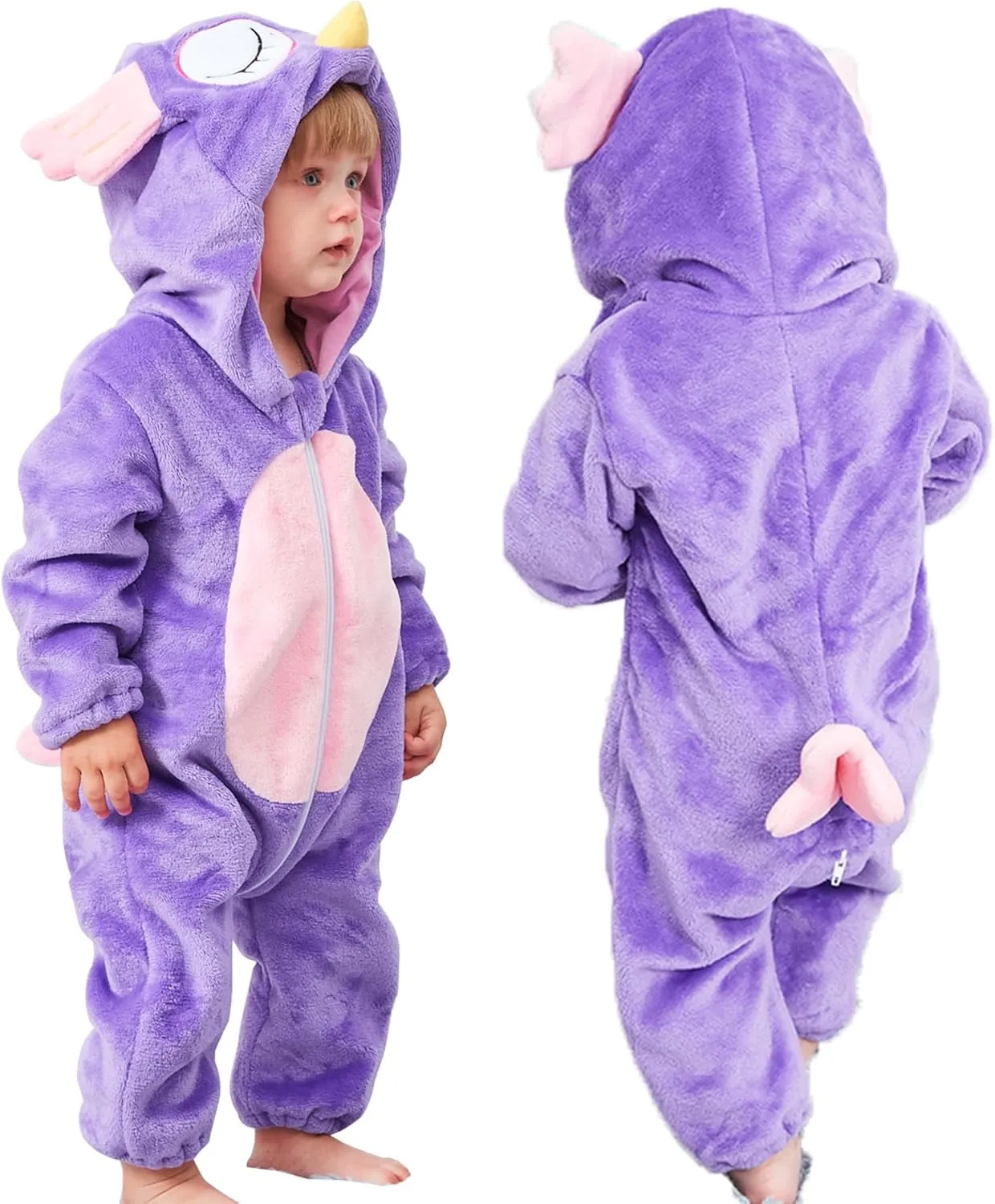 MICHLEY Unisex Baby Animal Costume Winter Autumn Flannel Hooded Romper Cosplay Jumpsuit