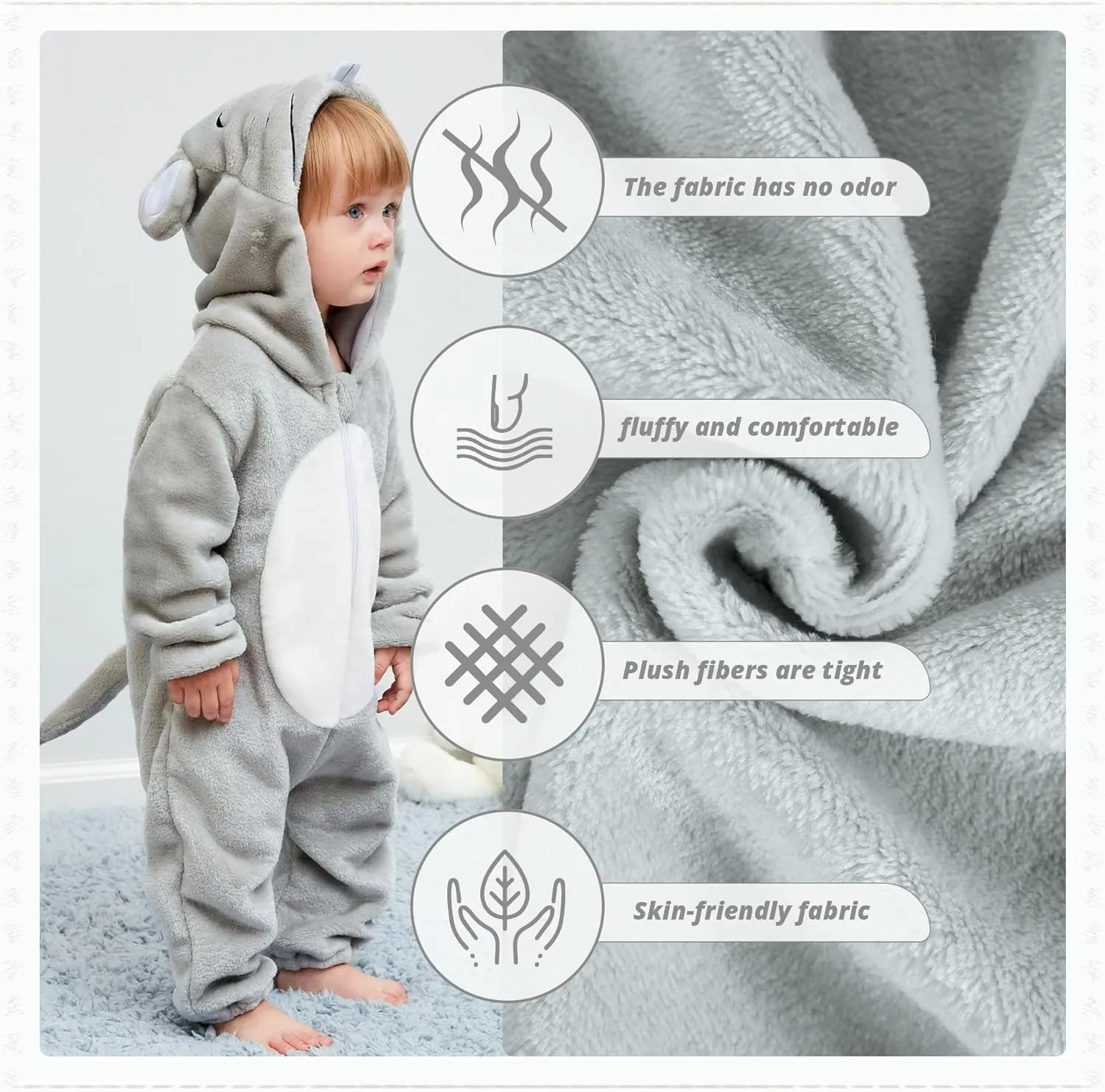 MICHLEY Unisex Baby Animal Costume Winter Autumn Flannel Hooded Romper Cosplay Jumpsuit