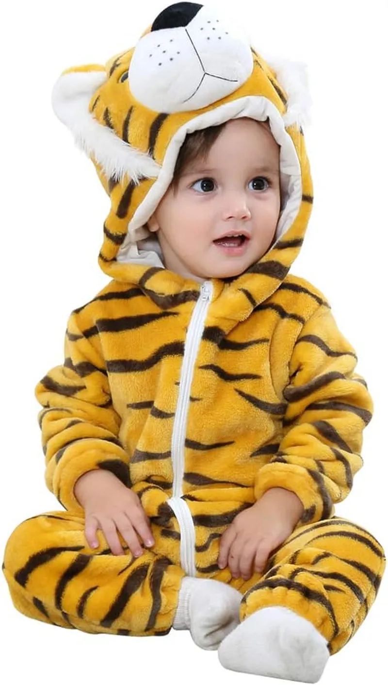 MICHLEY Unisex Baby Animal Costume Winter Autumn Flannel Hooded Romper Cosplay Jumpsuit