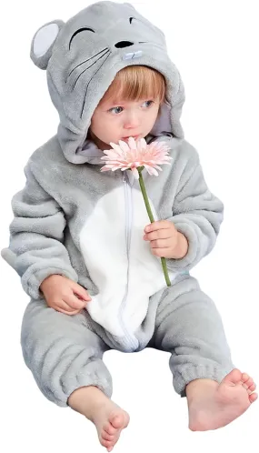 MICHLEY Unisex Baby Animal Costume Winter Autumn Flannel Hooded Romper Cosplay Jumpsuit