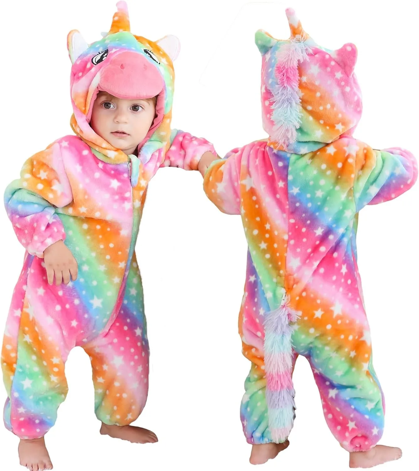 MICHLEY Unisex Baby Animal Costume Winter Autumn Flannel Hooded Romper Cosplay Jumpsuit