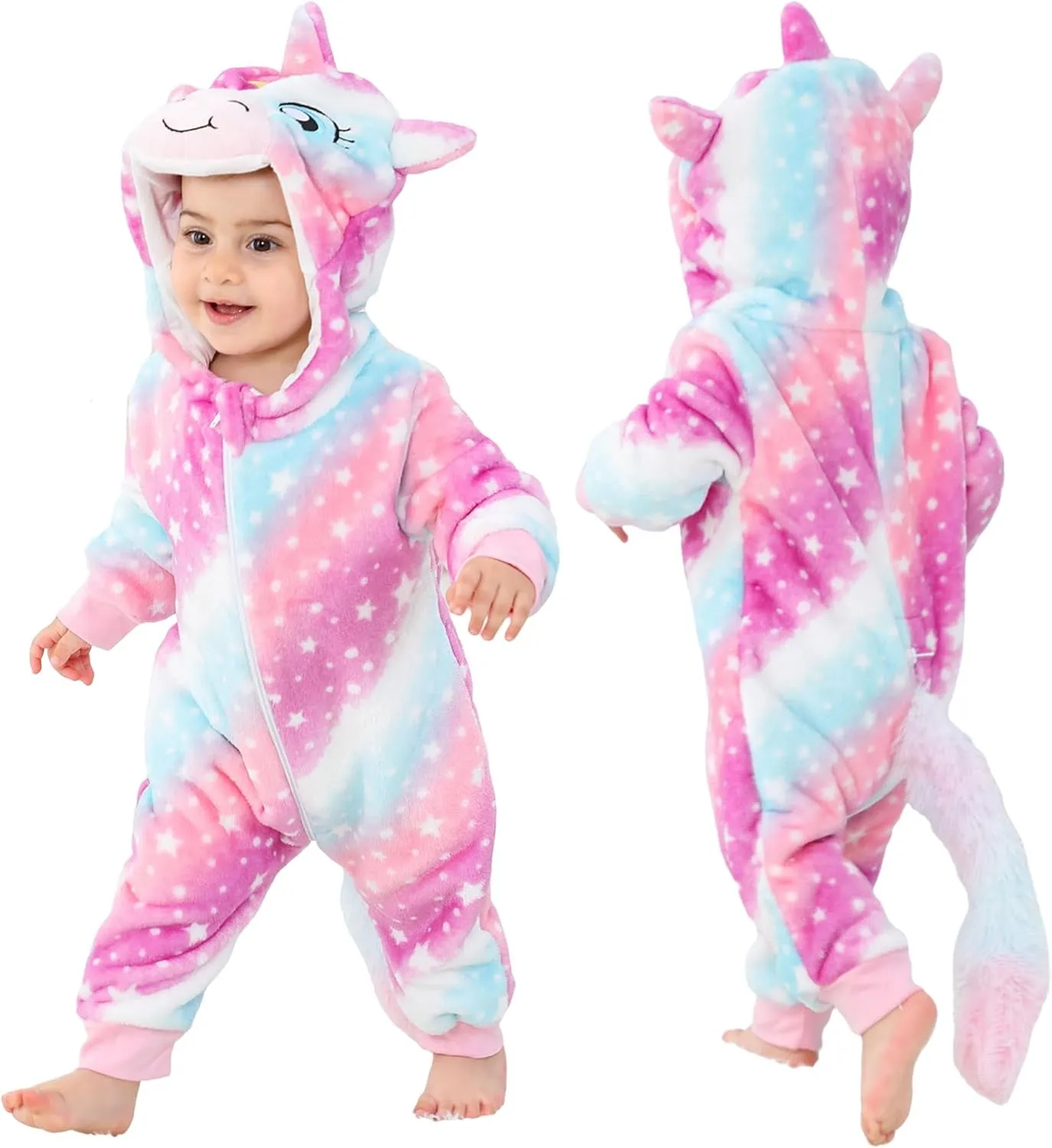 MICHLEY Unisex Baby Animal Costume Winter Autumn Flannel Hooded Romper Cosplay Jumpsuit