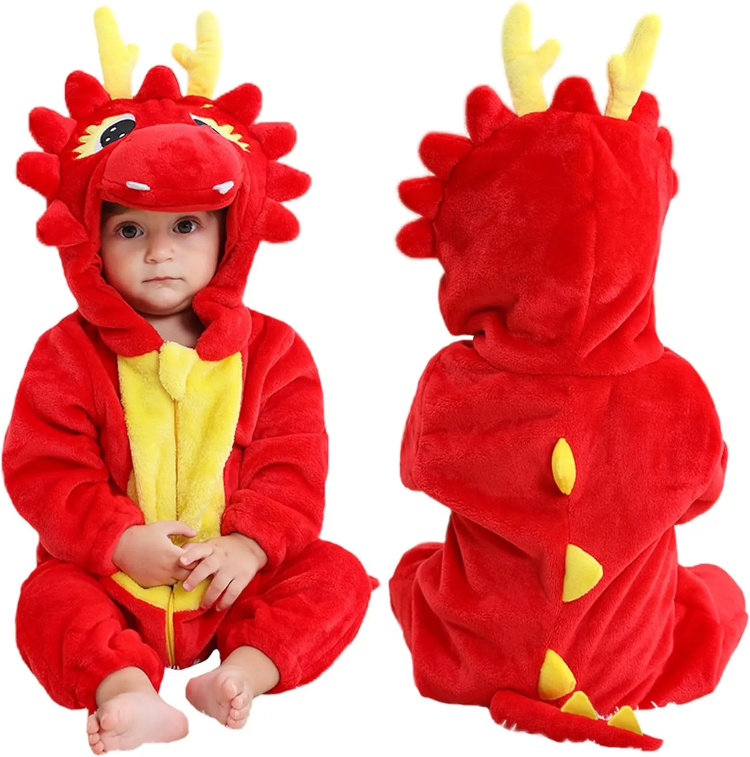 MICHLEY Unisex Baby Animal Costume Winter Autumn Flannel Hooded Romper Cosplay Jumpsuit