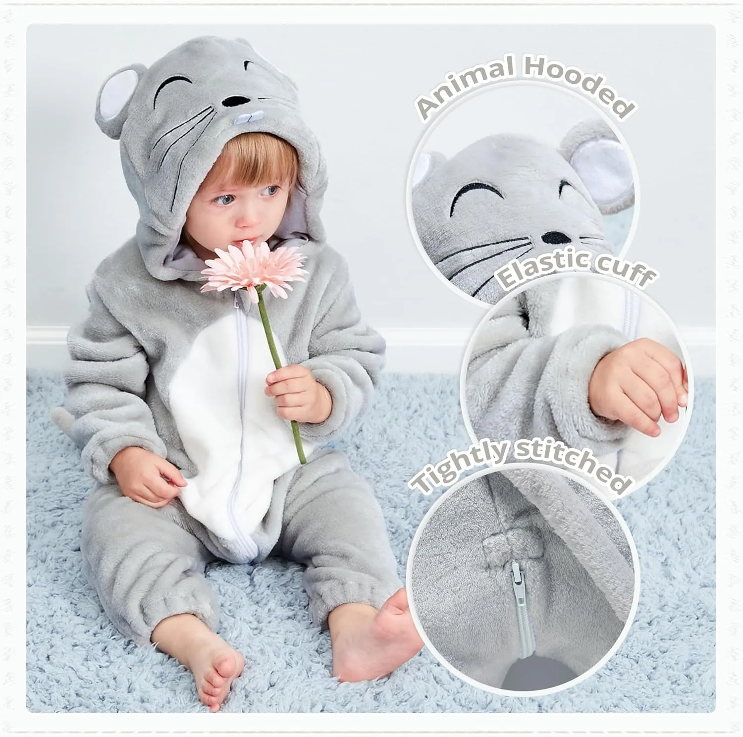 MICHLEY Unisex Baby Animal Costume Winter Autumn Flannel Hooded Romper Cosplay Jumpsuit