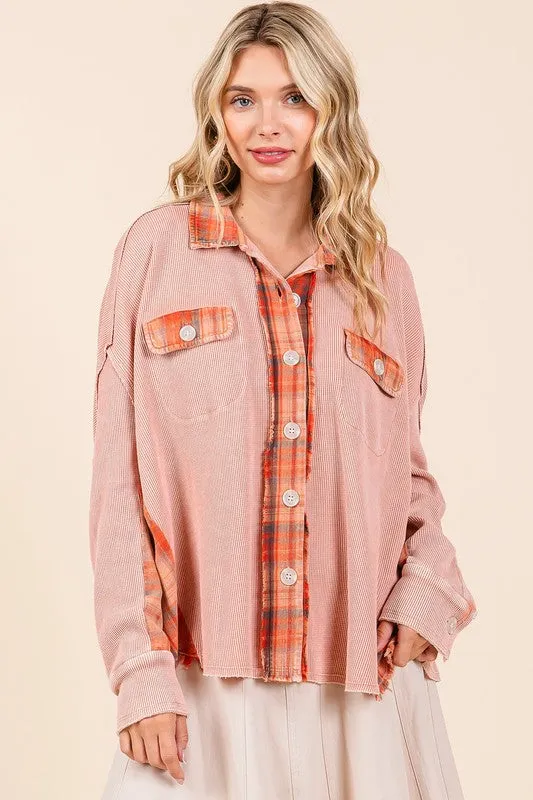 Mineral Washed Plaid Button Down Shacket