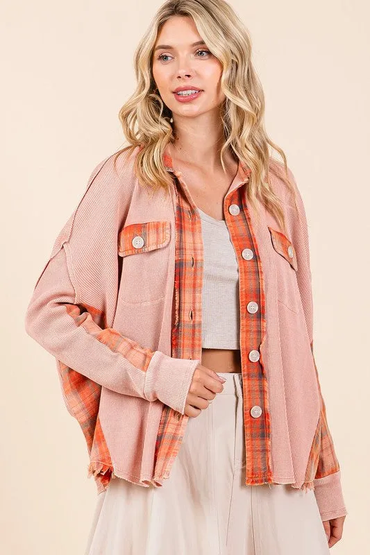 Mineral Washed Plaid Button Down Shacket