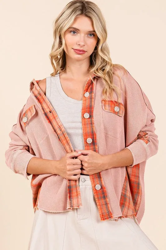Mineral Washed Plaid Button Down Shacket