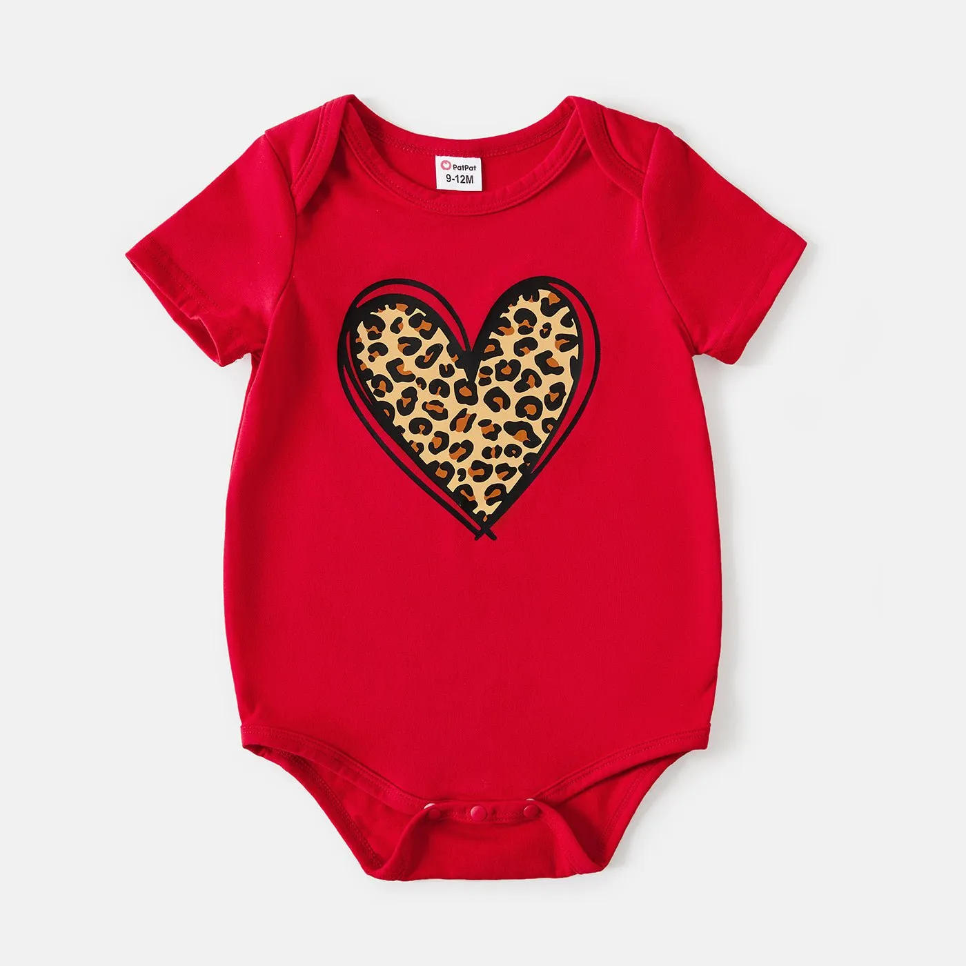 Mommy and Me Cotton Short-sleeve Leopard Heart Print Red T-shirts