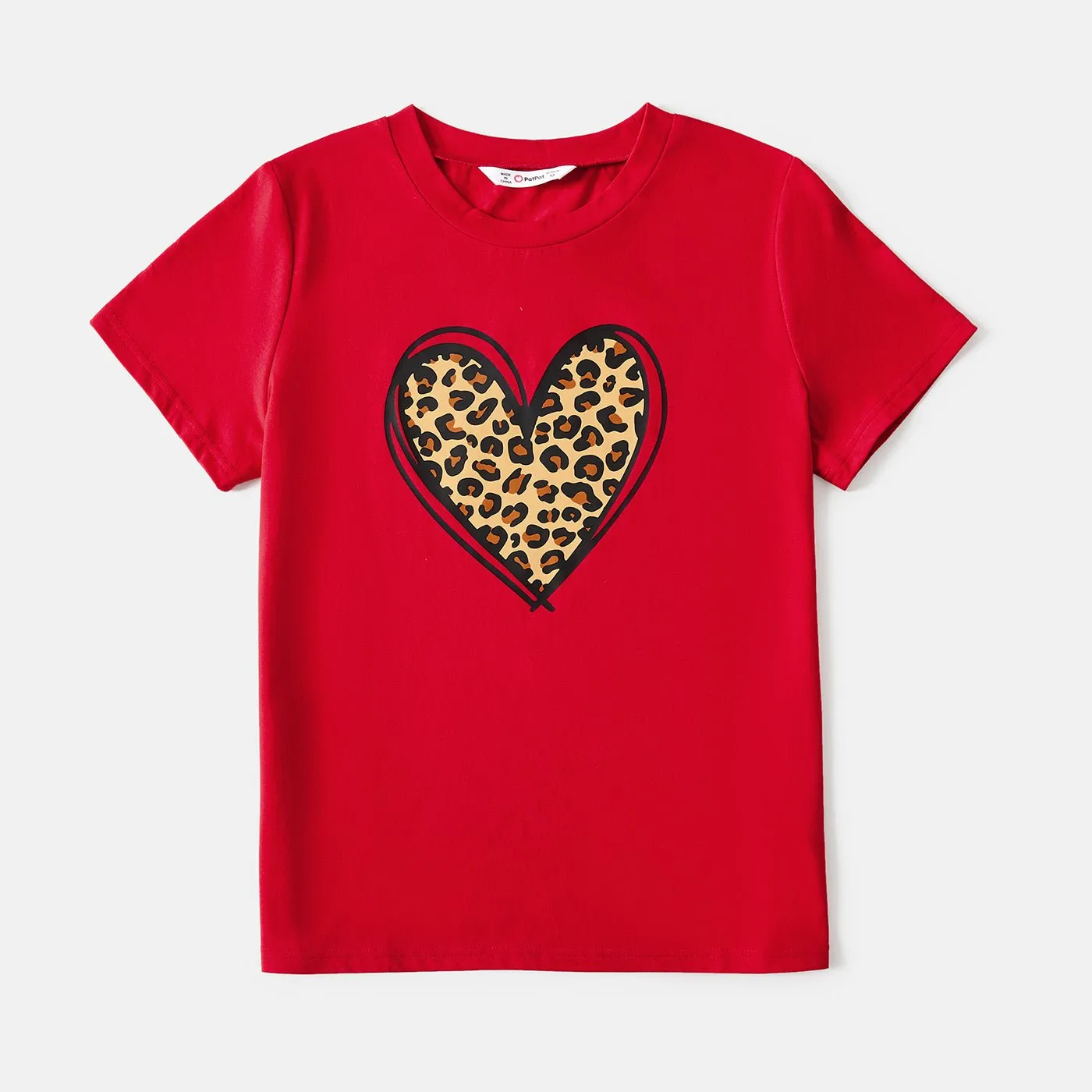Mommy and Me Cotton Short-sleeve Leopard Heart Print Red T-shirts