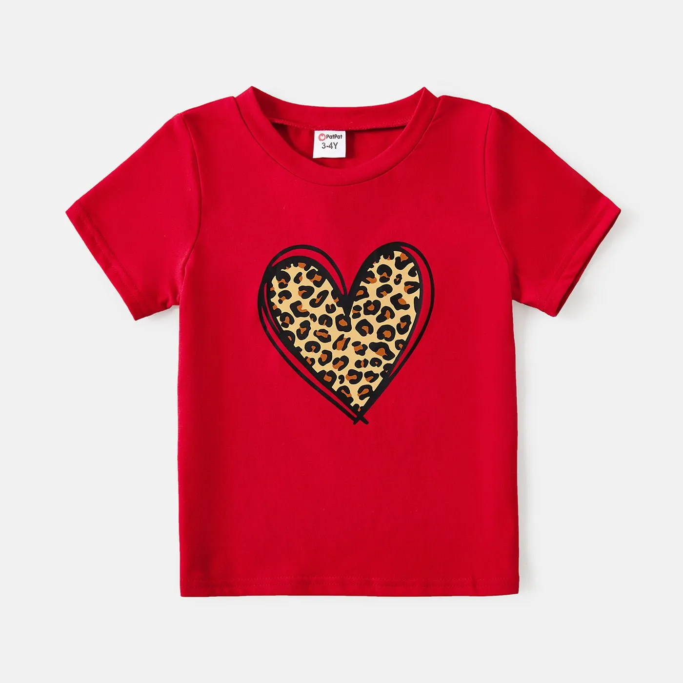 Mommy and Me Cotton Short-sleeve Leopard Heart Print Red T-shirts
