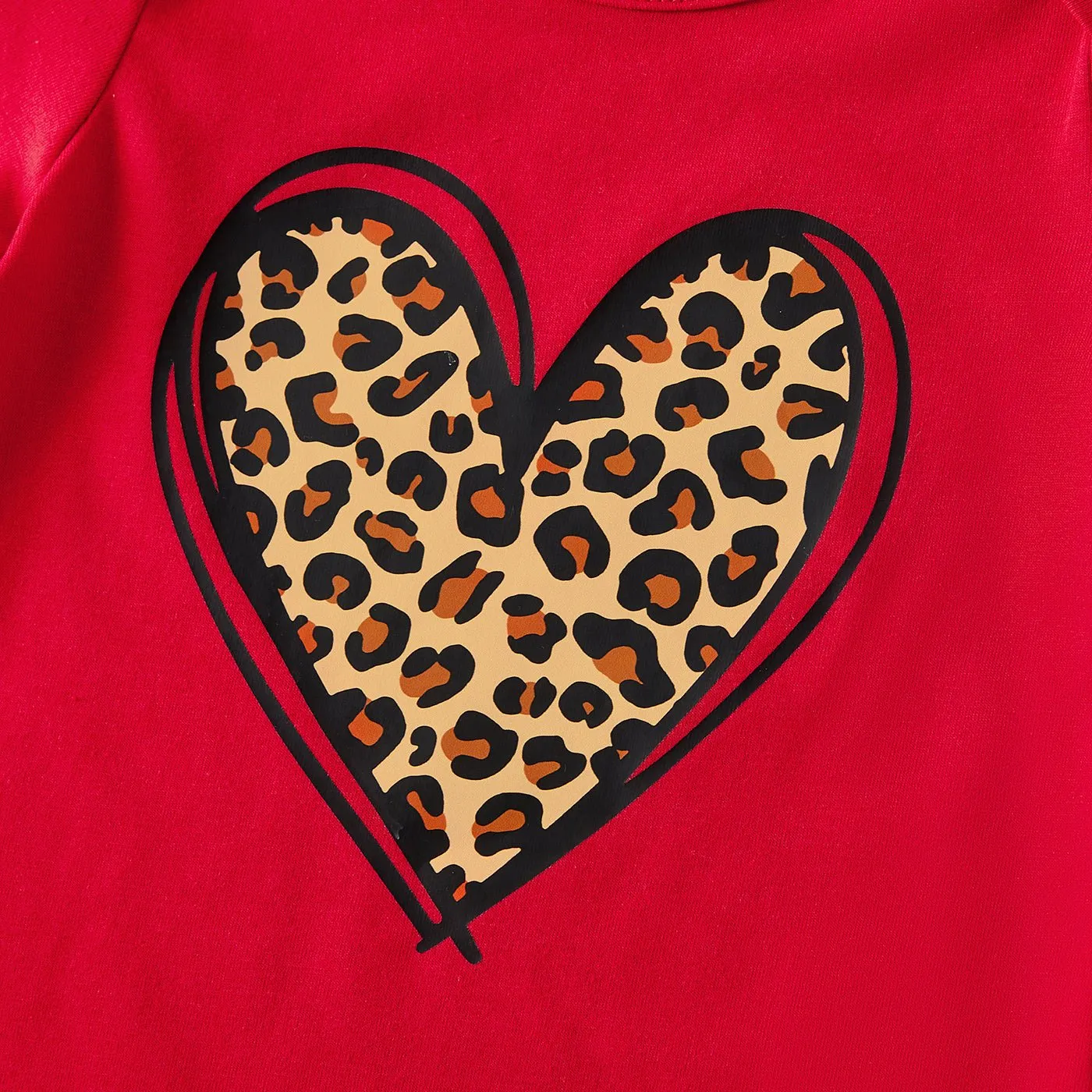Mommy and Me Cotton Short-sleeve Leopard Heart Print Red T-shirts