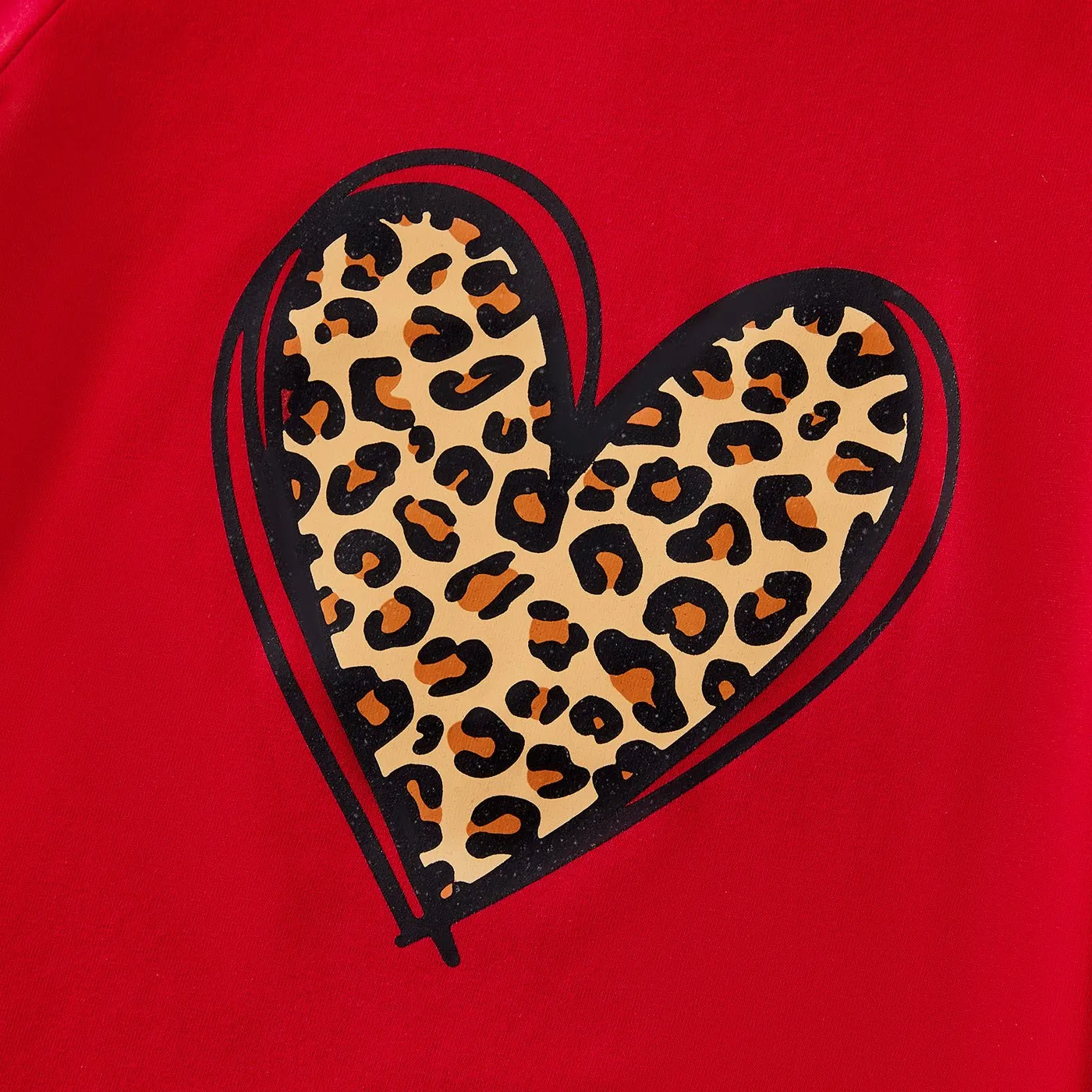 Mommy and Me Cotton Short-sleeve Leopard Heart Print Red T-shirts