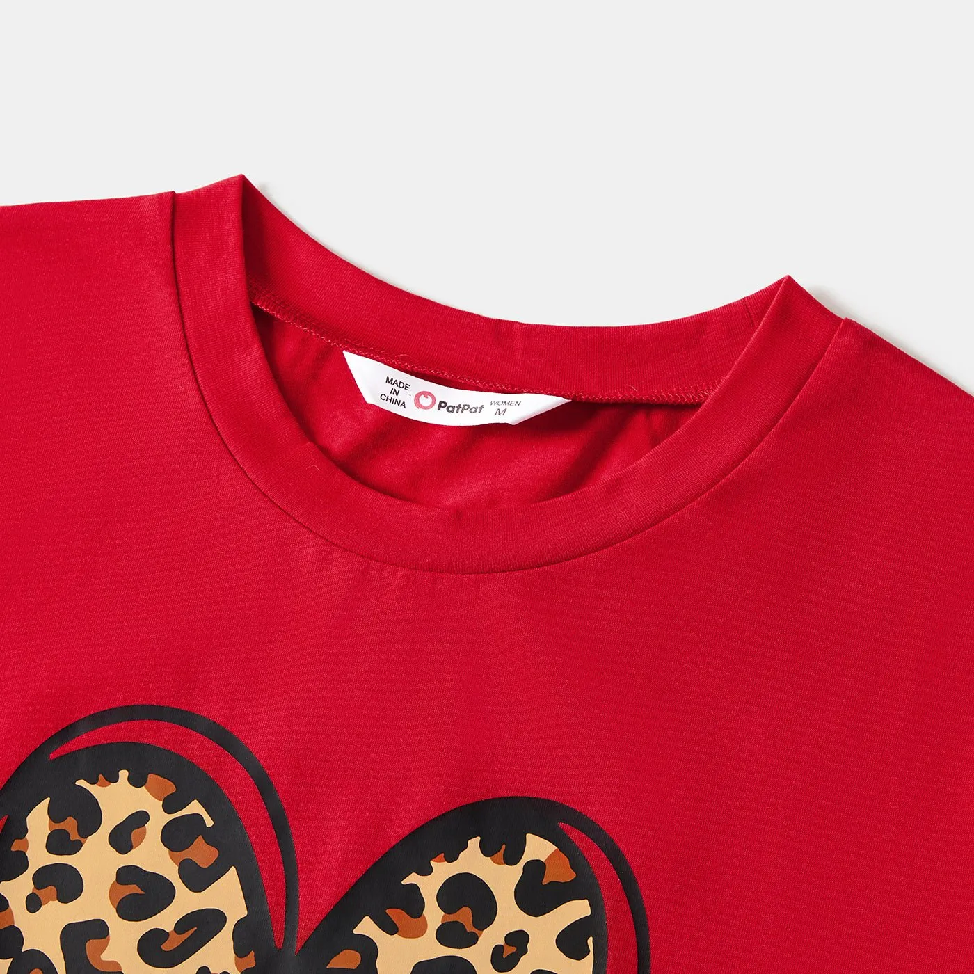 Mommy and Me Cotton Short-sleeve Leopard Heart Print Red T-shirts