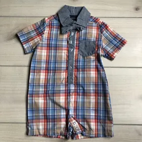 NEW Andy & Evan Blue Orange & Tan Plaid Bowtie Romper