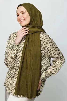 Oil Green Pleated Bamboo Hijab