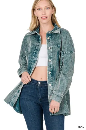 Oversized Premium Vintage Washed Corduroy Shacket - Zenana