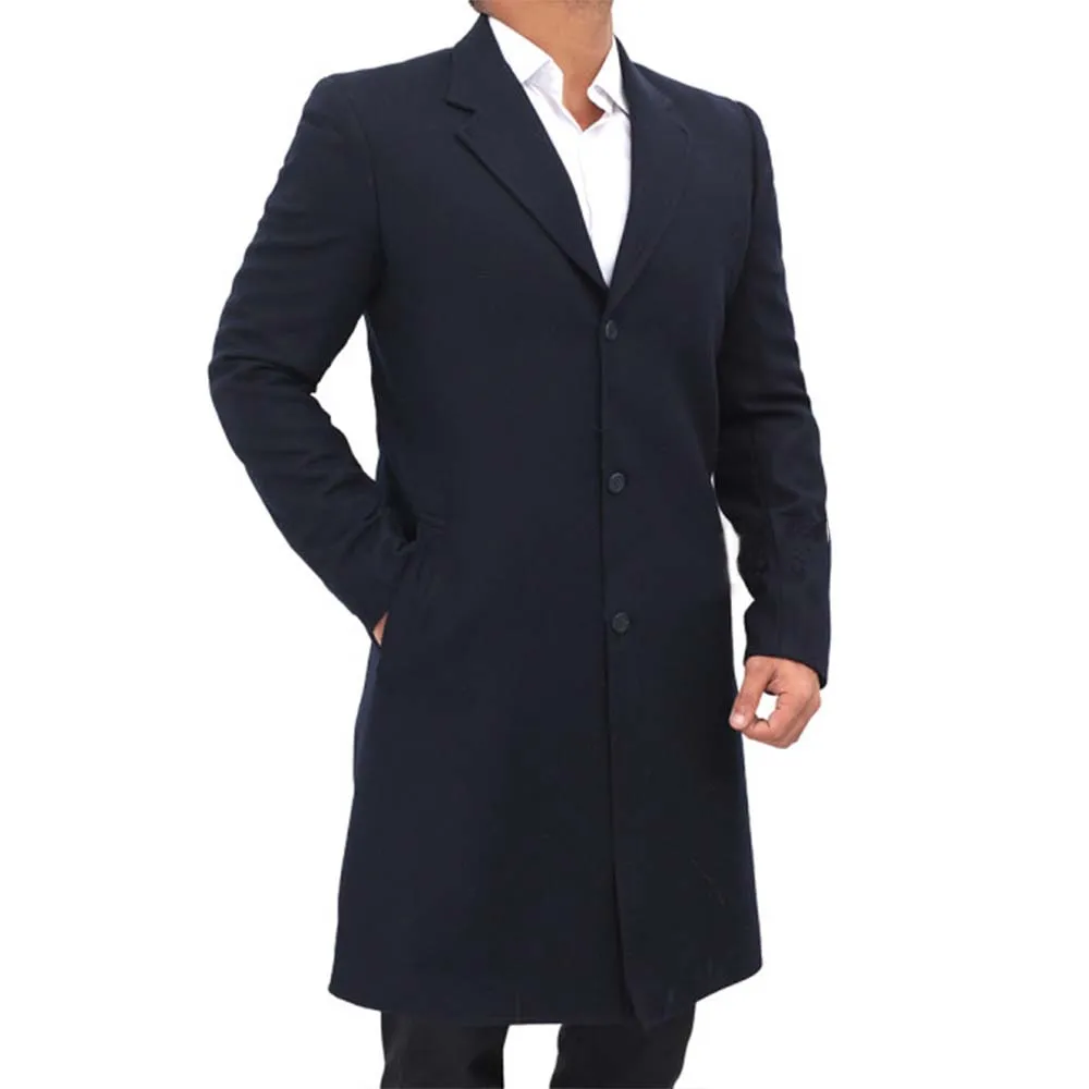 Paul Mens Dark Blue Long Wool Coat by TJS