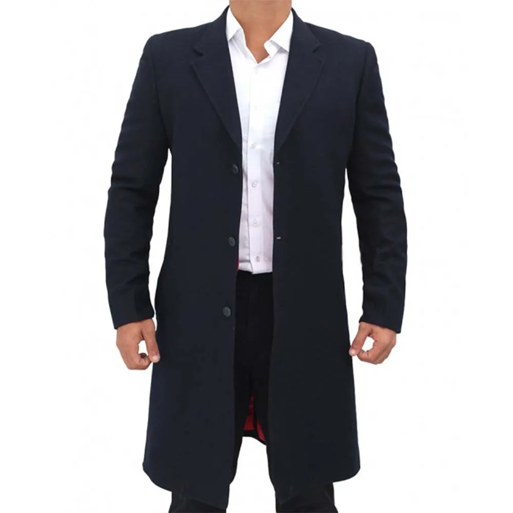 Paul Mens Dark Blue Long Wool Coat by TJS
