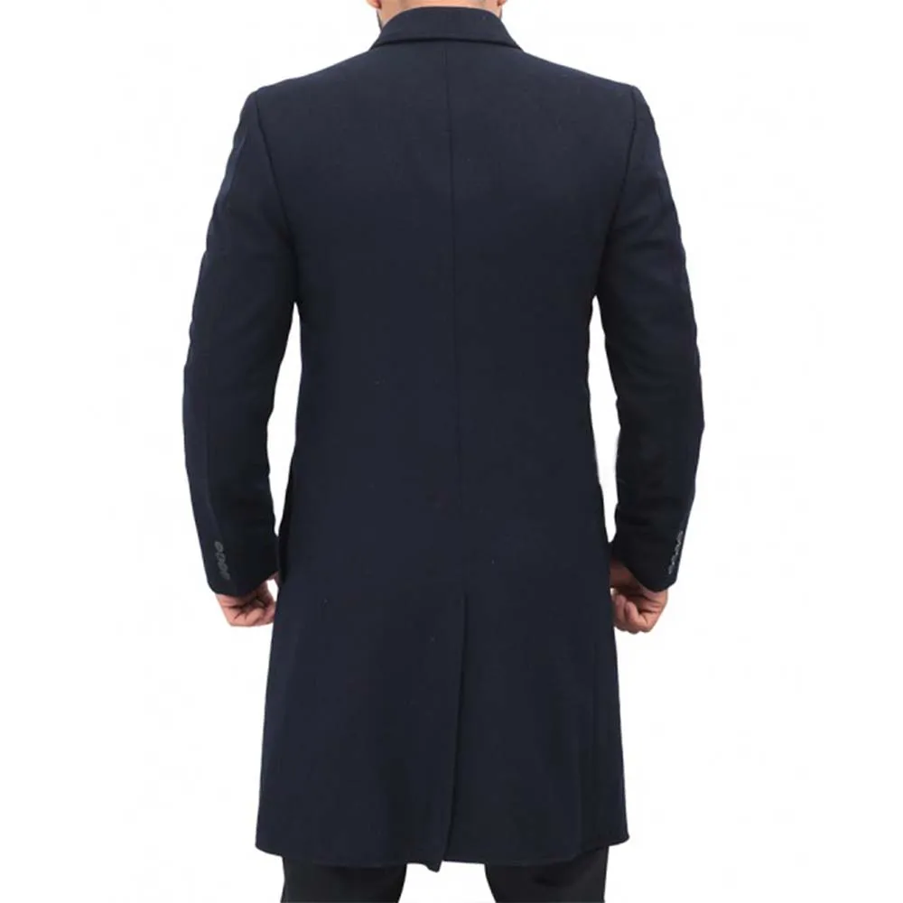 Paul Mens Dark Blue Long Wool Coat by TJS