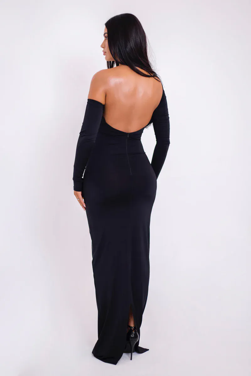 Peggy Diagonal Collar Long Sleeve Sexy Maxi Dress