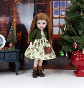 Pine Cone Noel - dress with sweater & boots for Ruby Red Fashion Friends doll