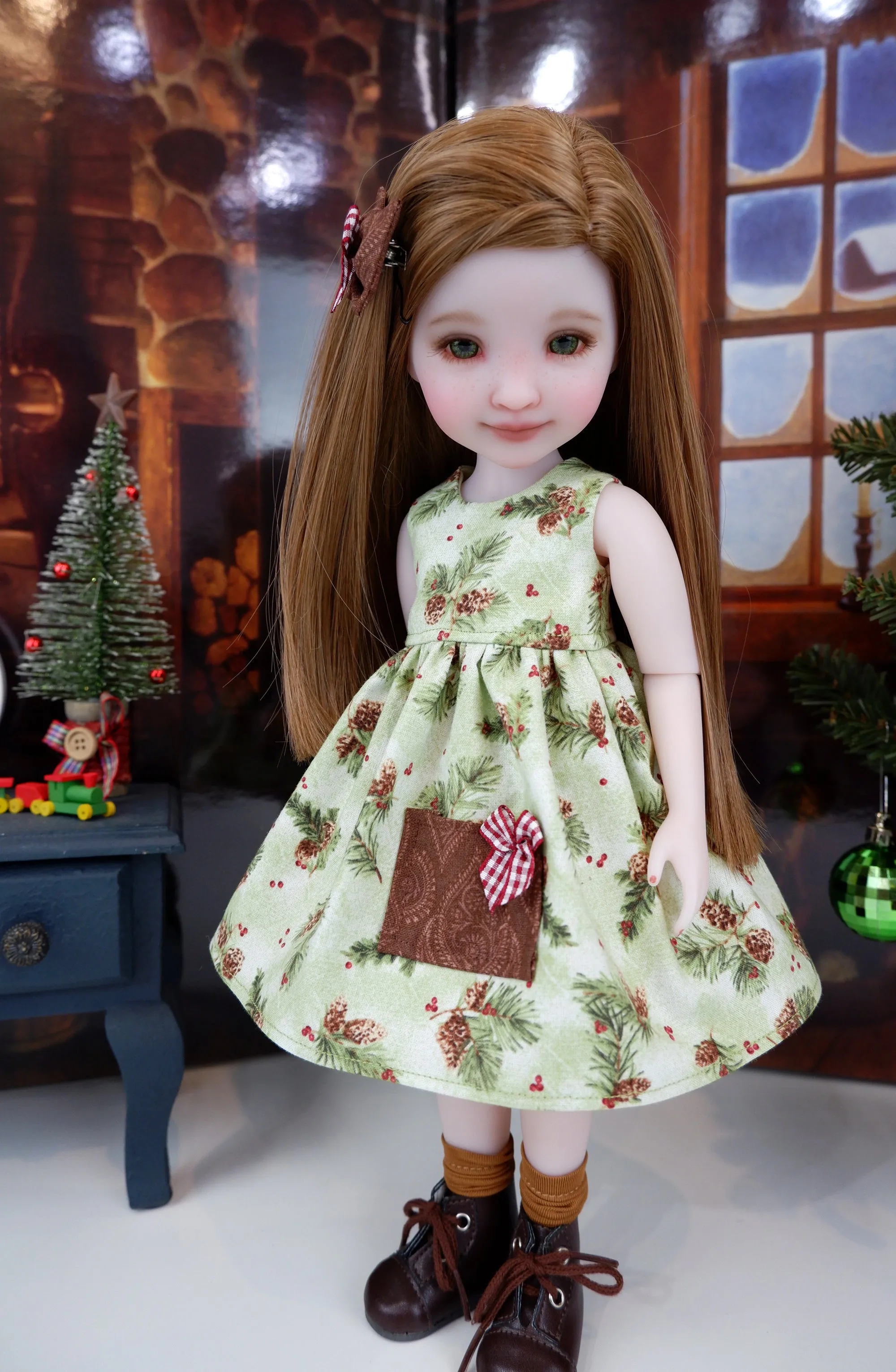 Pine Cone Noel - dress with sweater & boots for Ruby Red Fashion Friends doll