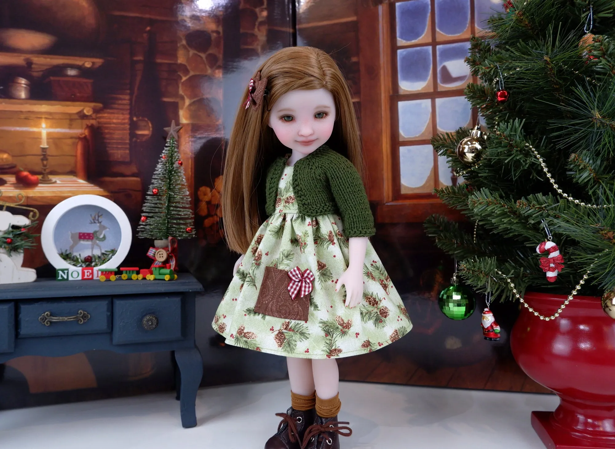 Pine Cone Noel - dress with sweater & boots for Ruby Red Fashion Friends doll