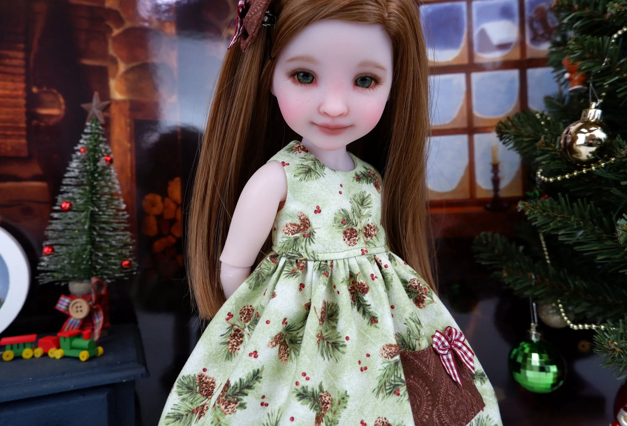 Pine Cone Noel - dress with sweater & boots for Ruby Red Fashion Friends doll