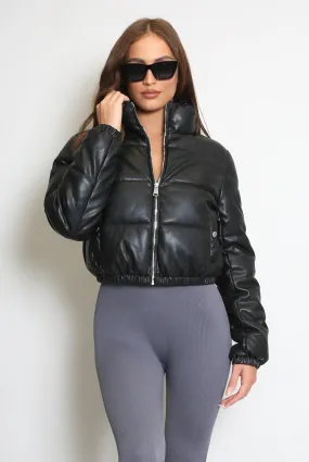 PU Cropped Puffer Jacket