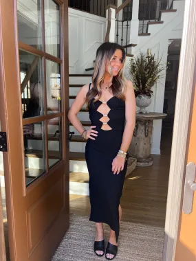 "Tampa Getaway" Black Maxi Dress w/ Shell Detail