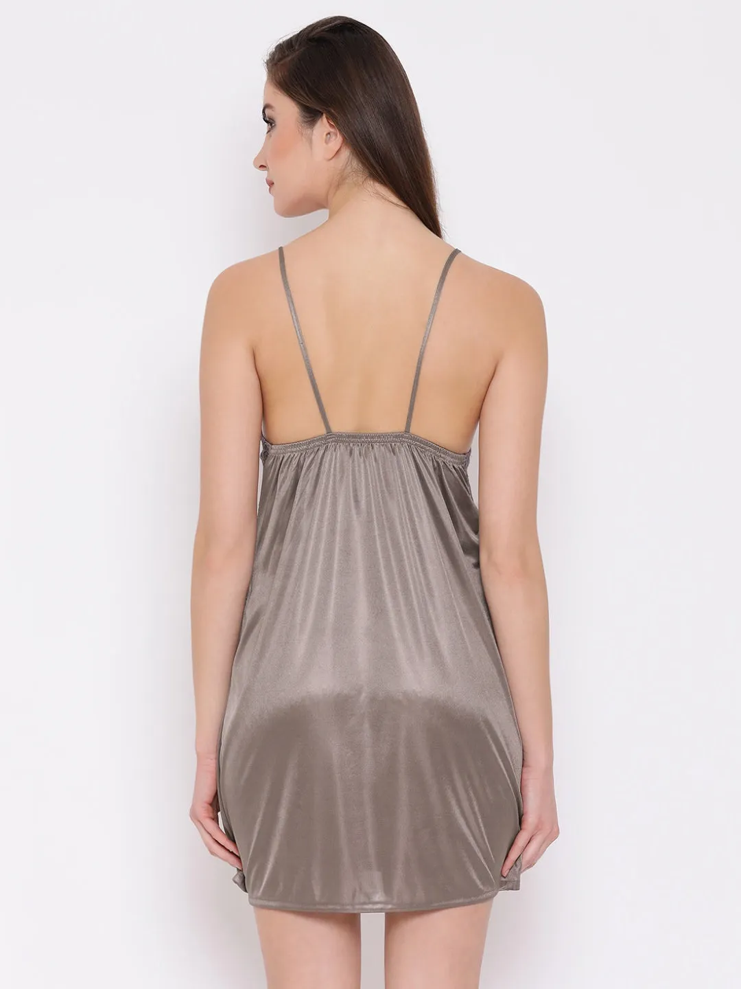 Satin Babydoll With Lacy Cups In Grey