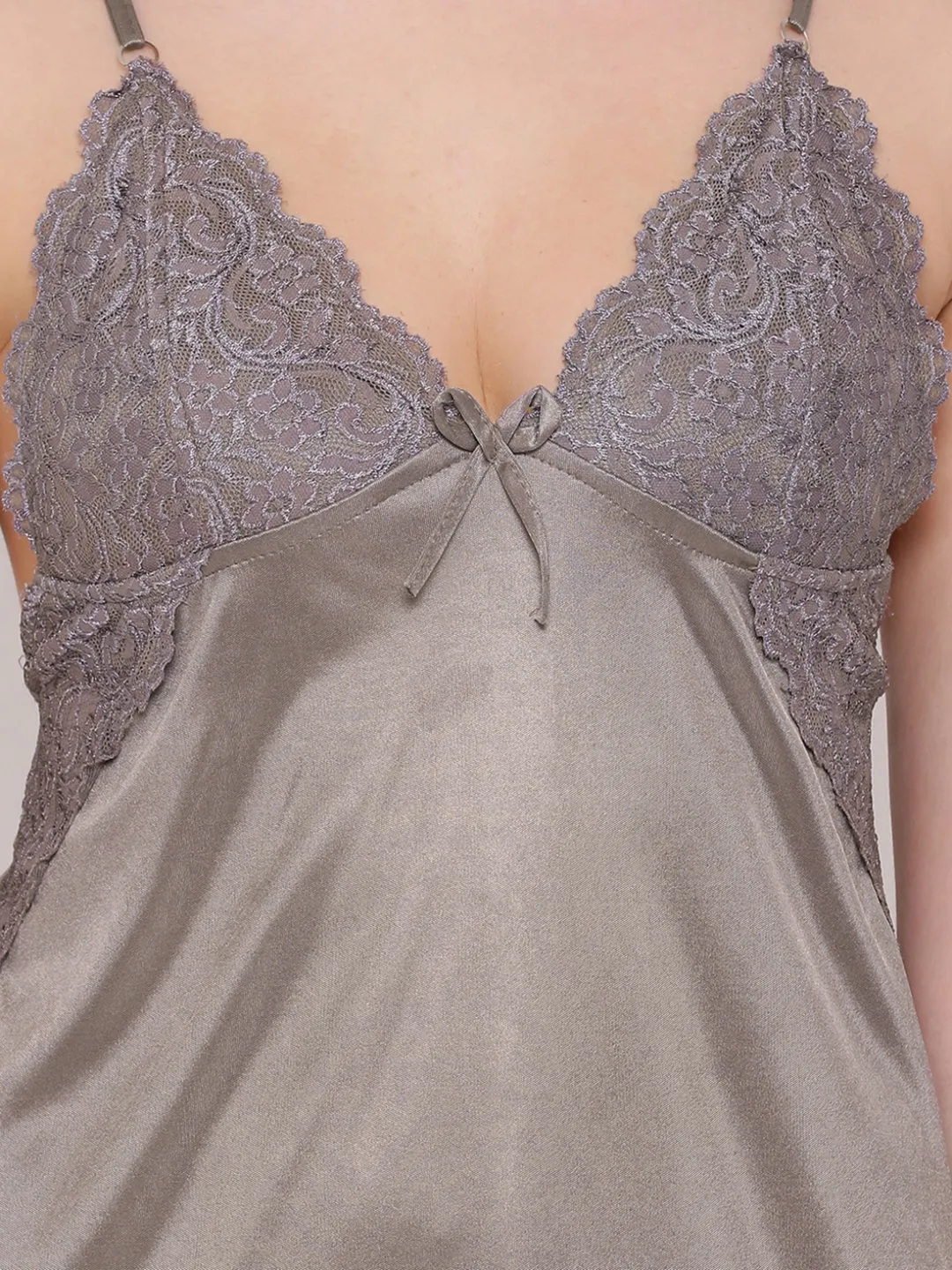 Satin Babydoll With Lacy Cups In Grey