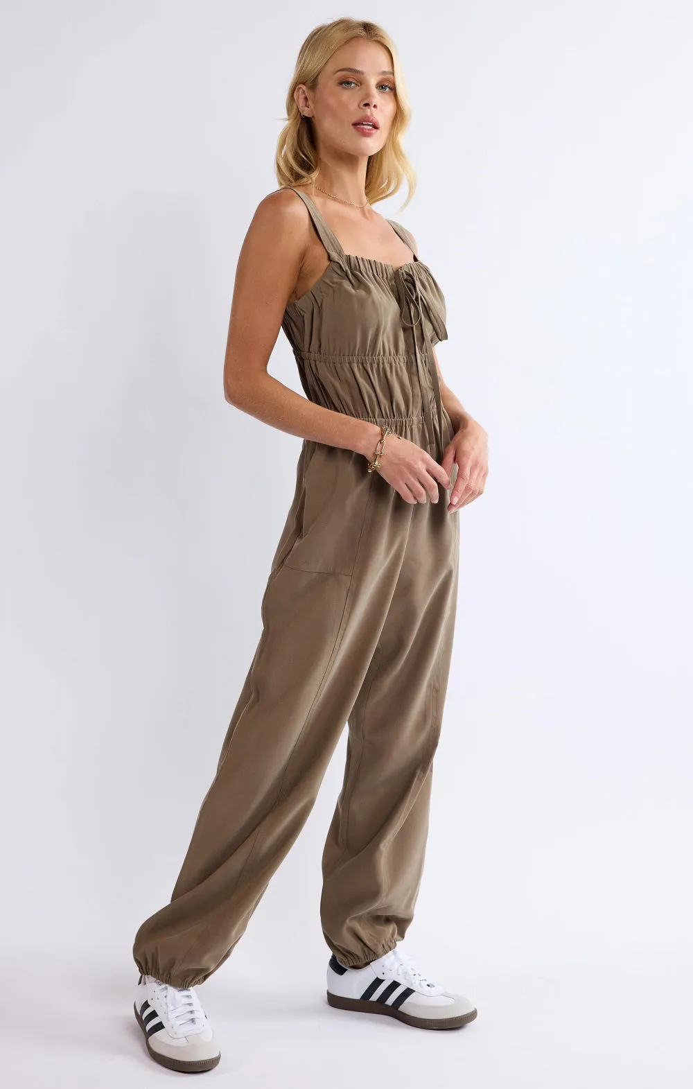 She's Poetry Gathered Bodice Jumpsuit | Olive