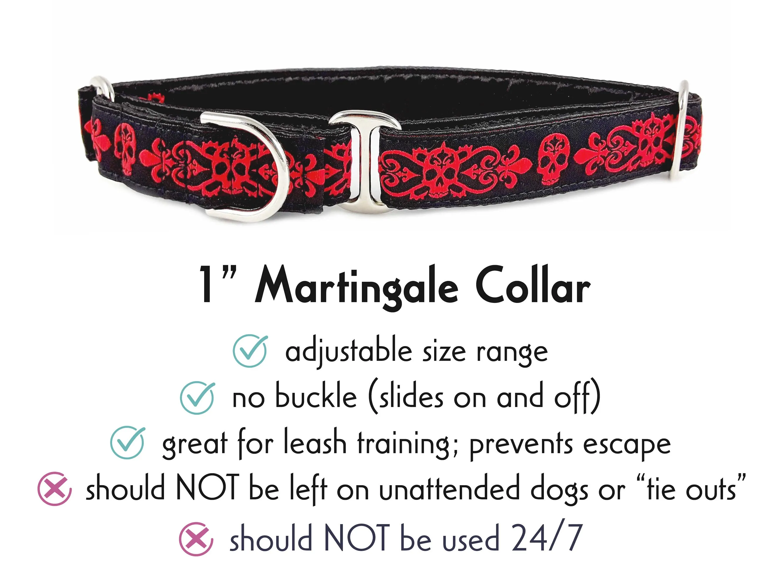 Skeleton Crew Jacquard in Red & Black - Martingale Dog Collar or Buckle Dog Collar - 1" Width