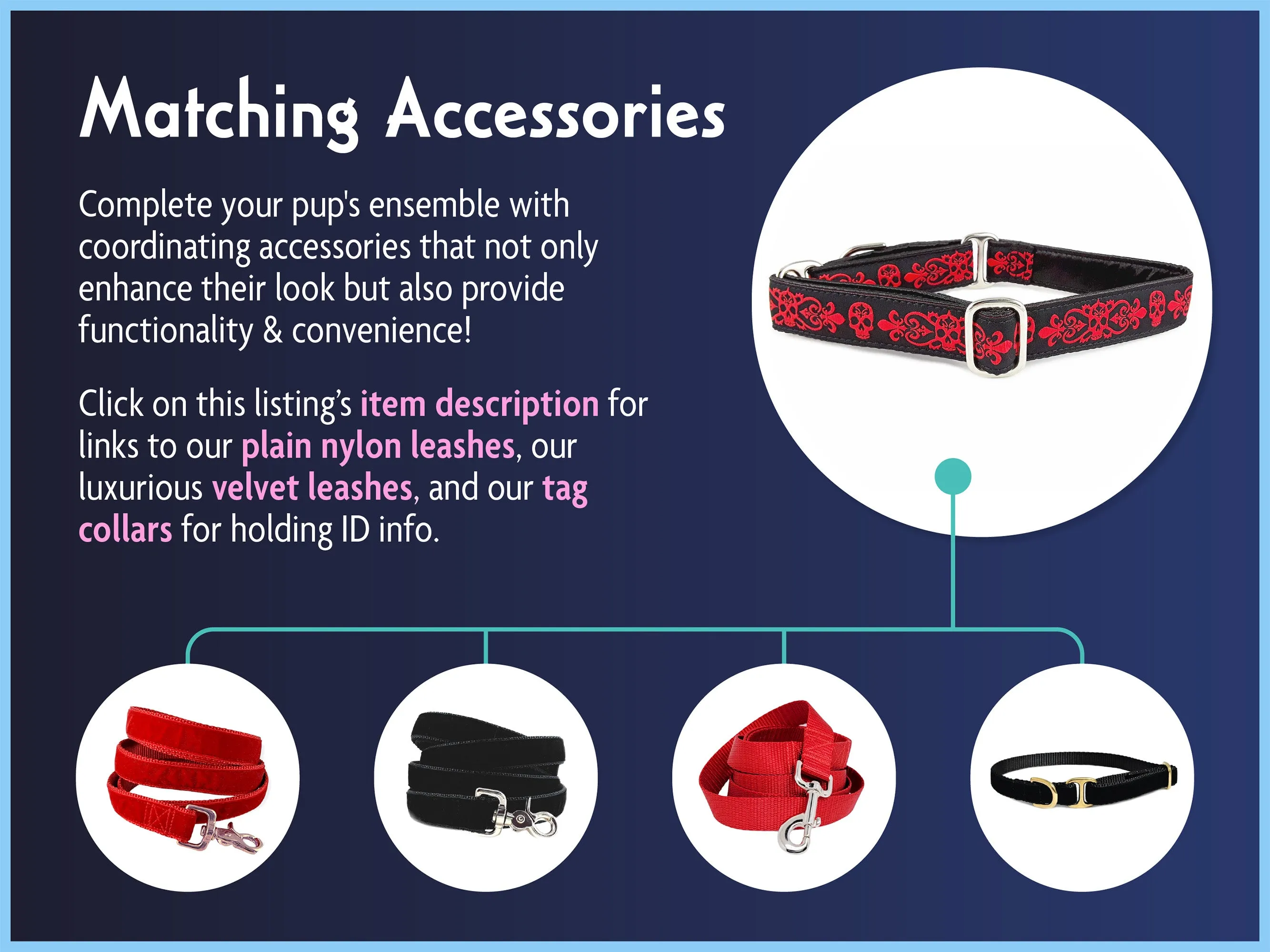 Skeleton Crew Jacquard in Red & Black - Martingale Dog Collar or Buckle Dog Collar - 1" Width