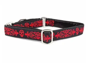 Skeleton Crew Jacquard in Red & Black - Martingale Dog Collar or Buckle Dog Collar - 1" Width