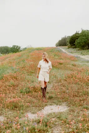 Soft Denim Romper in Cream