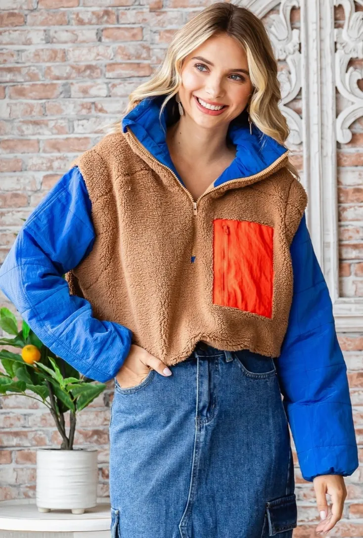 Soft Fleece Quilted Puffer Sleeve Pullover