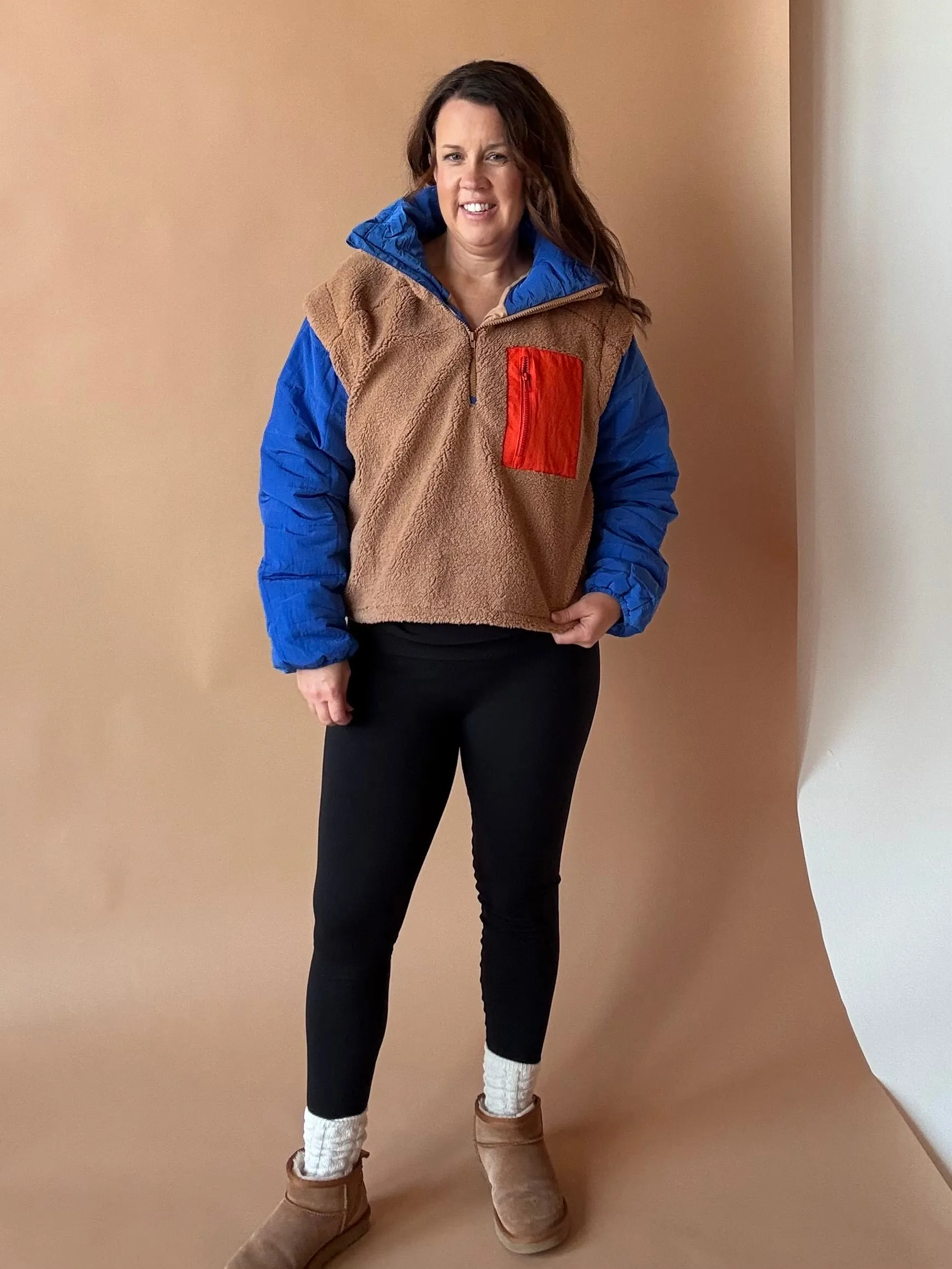 Soft Fleece Quilted Puffer Sleeve Pullover
