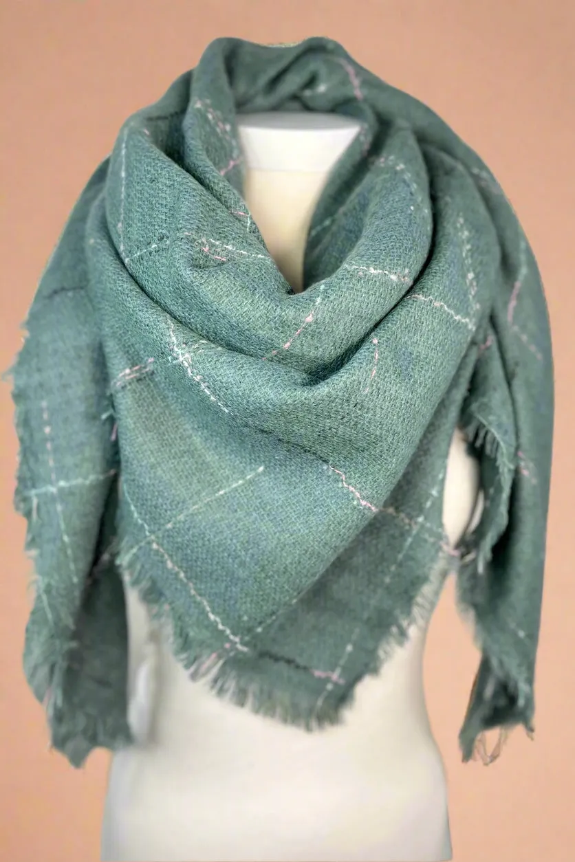 Solid Textured Blanket Scarf Blue