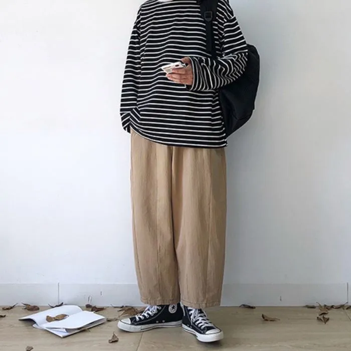 Striped Loose Long Sleeve T-shirt N0515