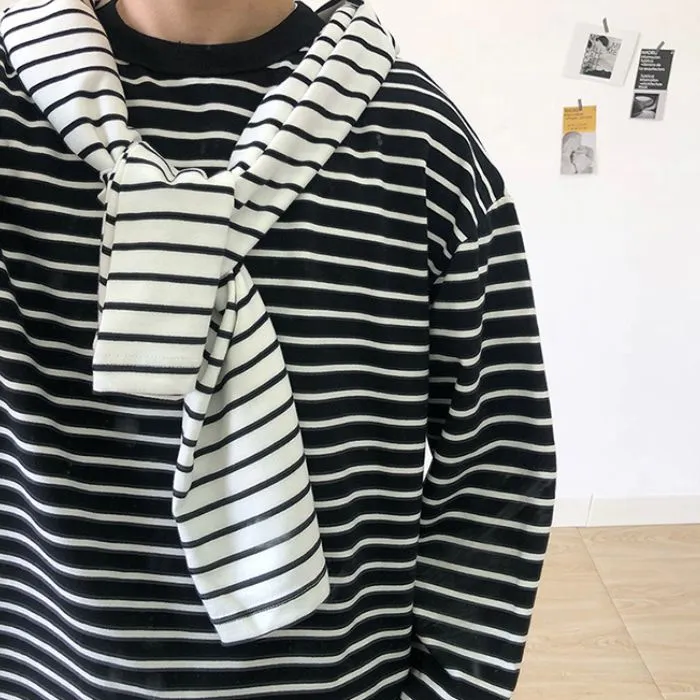 Striped Loose Long Sleeve T-shirt N0515