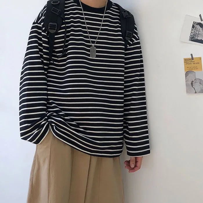 Striped Loose Long Sleeve T-shirt N0515